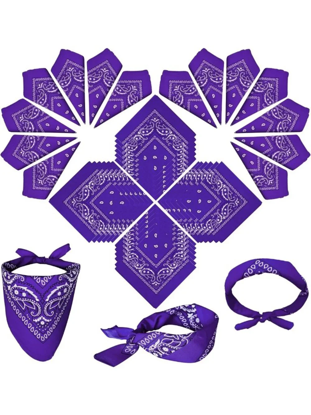 60 Pcs Unisex Paisley Bandanas - Cowboy Scarves, Handkerchiefs & Party Supplies